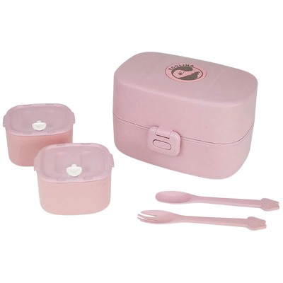 Lunchbox/Brotdose - Bento Box -  Fassungsvermögen 0,86 Liter - Pink - Beige