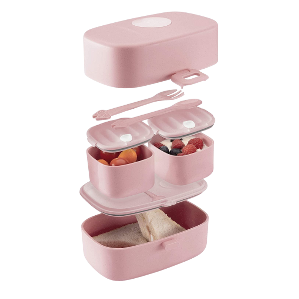 Lunchbox/Brotdose - Bento Box -  Fassungsvermögen 0,86 Liter - Pink - Beige