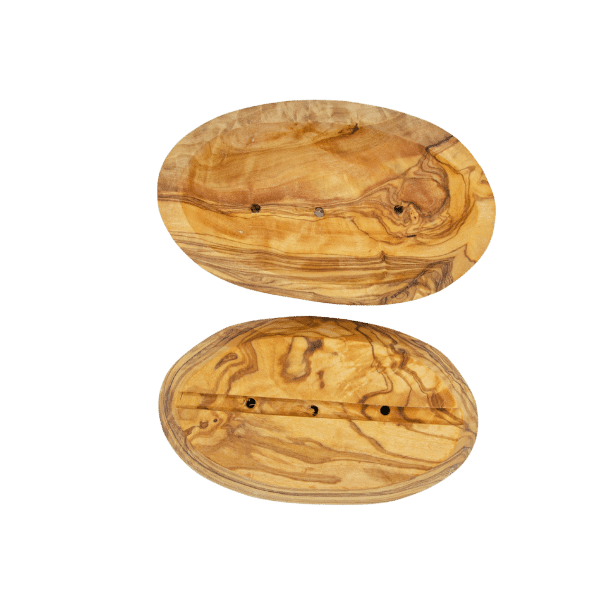 Seifenschale aus Holz Oval mit Rille auf der Rückseite - Olivenholz