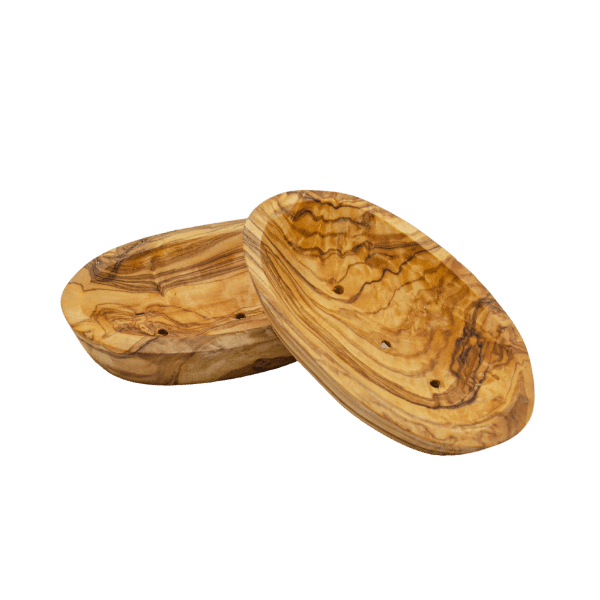 Seifenschale aus Holz Oval mit Rille auf der Rückseite - Olivenholz
