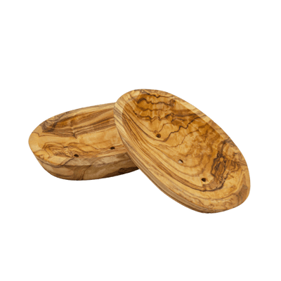 Seifenschale aus Holz Oval mit Rille auf der Rückseite - Olivenholz