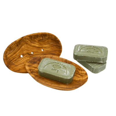 Seifenschale aus Holz Oval mit Rille - Olivenholz